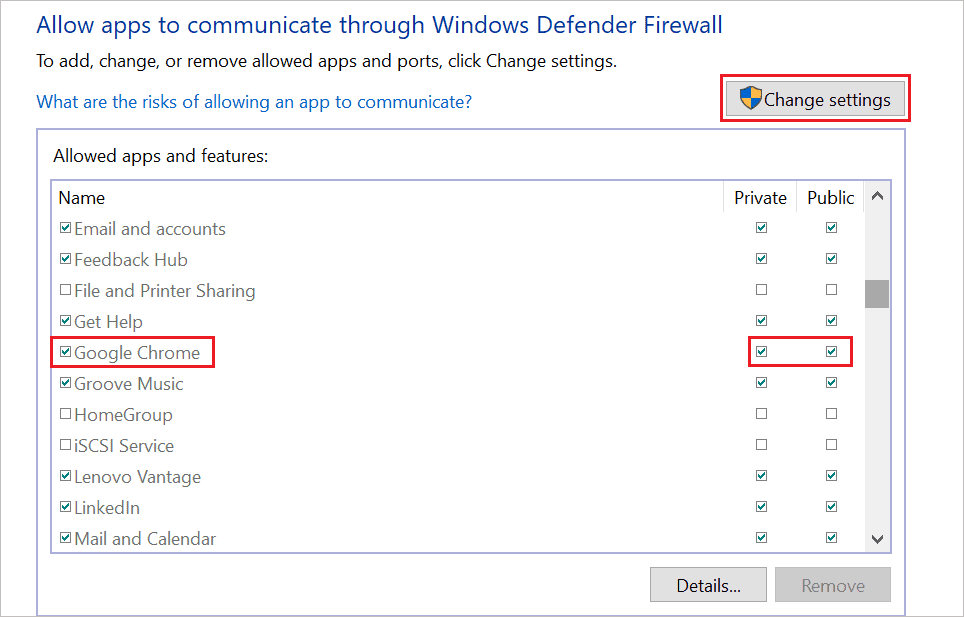 Allow Google Chrome through Firewall