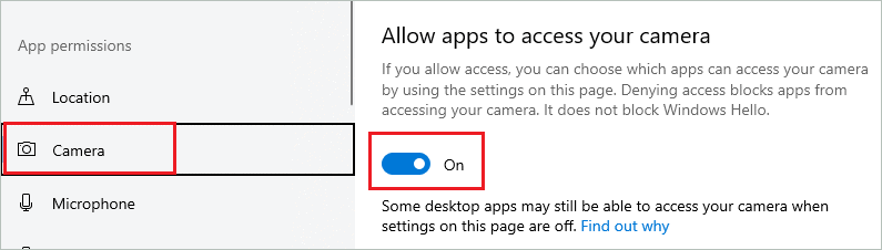 Allow apps to access your camera