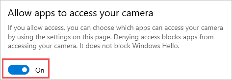 Allow apps to access the camera to fix webcam not working