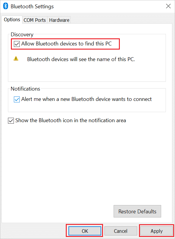 Allow bluetooth devices to find this PC