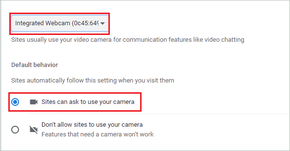 Allow camera access to sites to fix microsoft teams camera not working