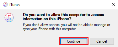 Allow iTunes to access the information on this computer