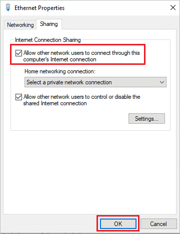 Allow other network users to connect to computer Internet