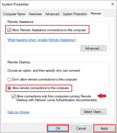 Allow remote assistance connections to this computer
