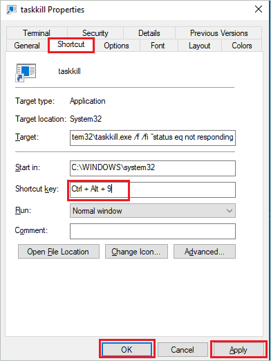 Create shortcut keys for taskkill for how to force quit a program on windows