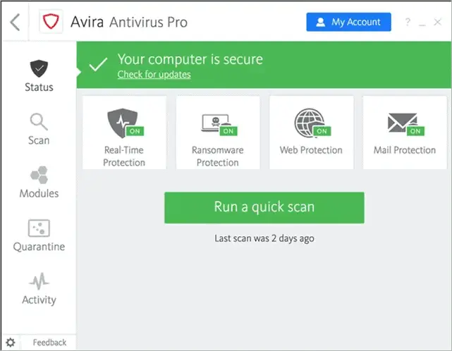 Avira Antivirus best malware removal software