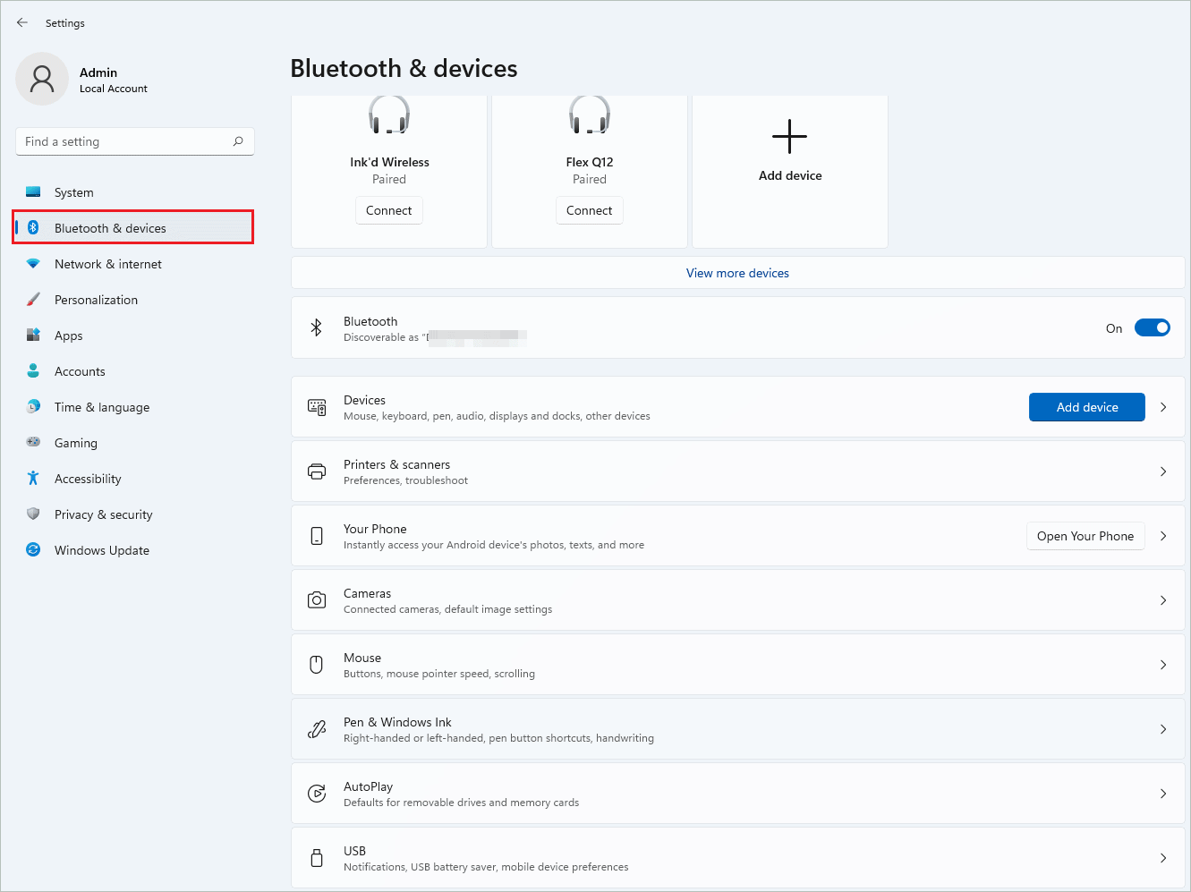 Bluetooth & devices section of Windows 11 settings