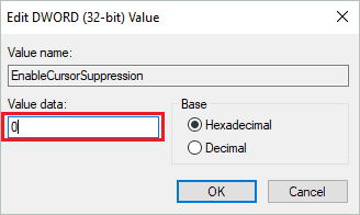 Change Value data of EnableCursorSuppression