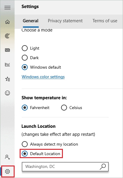 Change Weather settings