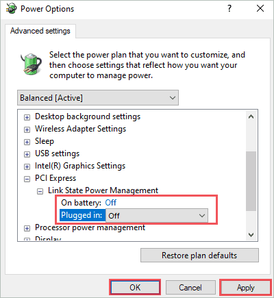 Turn off Link State Power Management