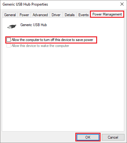 Change Power Management settings To Fix Windows Code 43 Error