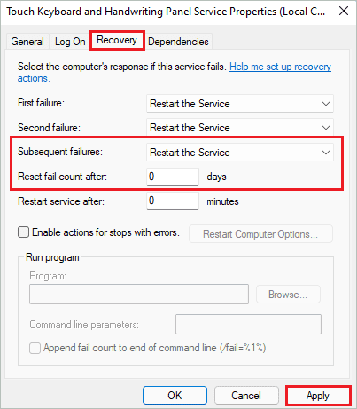 Change Recovery settings to fix Windows 11 search not working issue