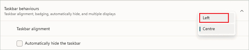 Change Taskbar alignment to Left