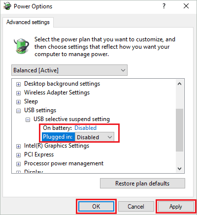 Disable USB selective suspend setting To Fix Windows Code 43 Error