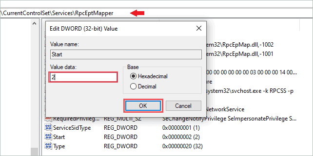 Make changes to Start DWORD in RpcEptMapper