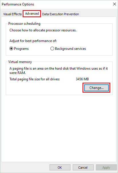 Click on Change  to fix memory management error