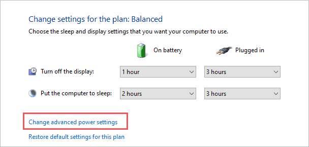 Change advanced power settings