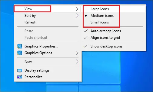Change Desktop icon size via context menu. 