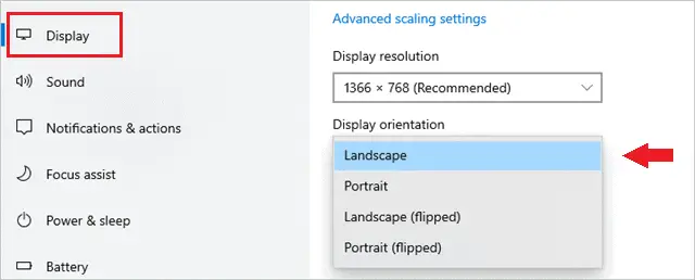 Change Display orientation 