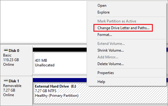 Choose Change Drive Letter and Paths