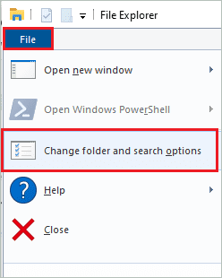 Click on the Change folder and search options