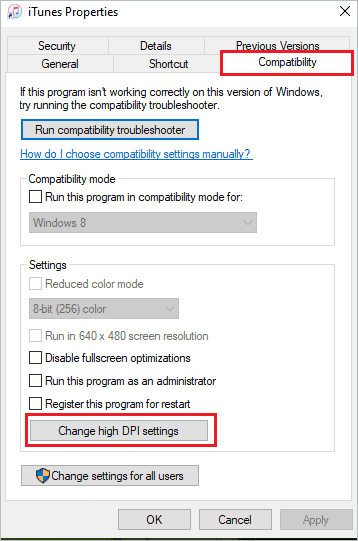 Change high DPI settings to Fix Thumbnails Not Showing In Windows 10