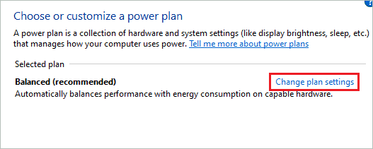 Open Change plan settings