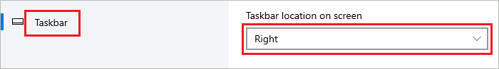 Select the Taskbar location of your choice from the drop-down menu