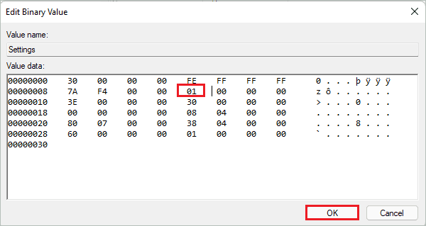 Modify Settings value for how to move start menu windows 11