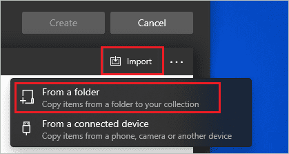 Select From a folder to add text to photo windows 10