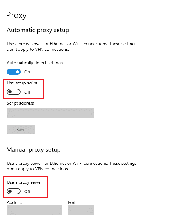 Change the Proxy settings