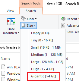 Check out different file sizes for search