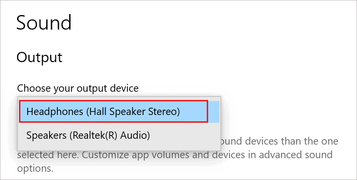 Change the audio output device from the list of device