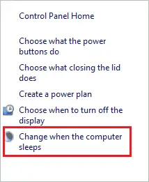 Open Change when the computer sleeps settings
