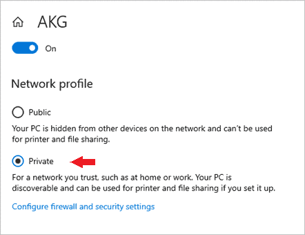 Changing the network from public to private in Windows 10