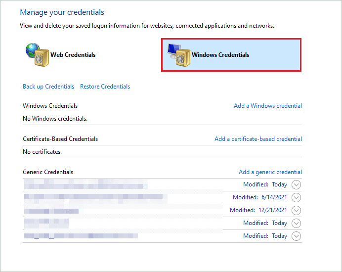 Check saved credentials for credential manager in windows 10