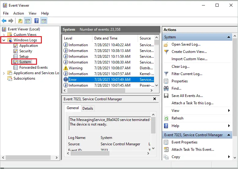  Check errors and warnings in Event Viewer