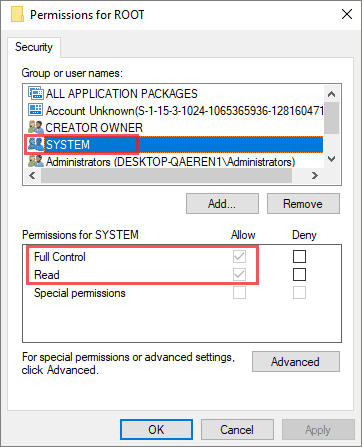 Check for Root directory permissions