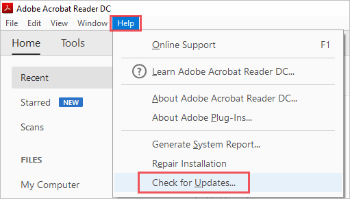Check for Updates in Acrobat Reader