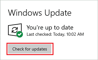 Check for updates in Windows 