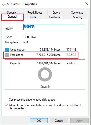 Check if there is sufficient space in the SD card