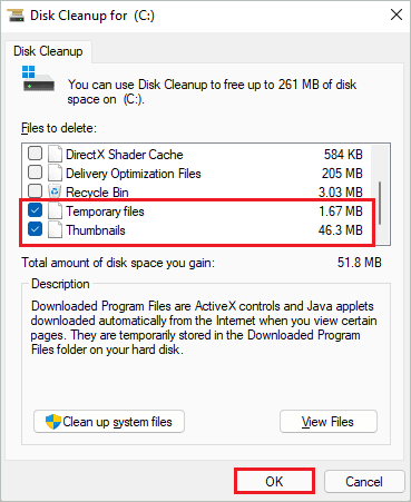 Perform a disk cleanup for how to optimize windows 11 for gaming