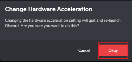 Confirm disabling hardware acceleration