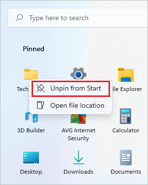Unpin the folder from the Start menu