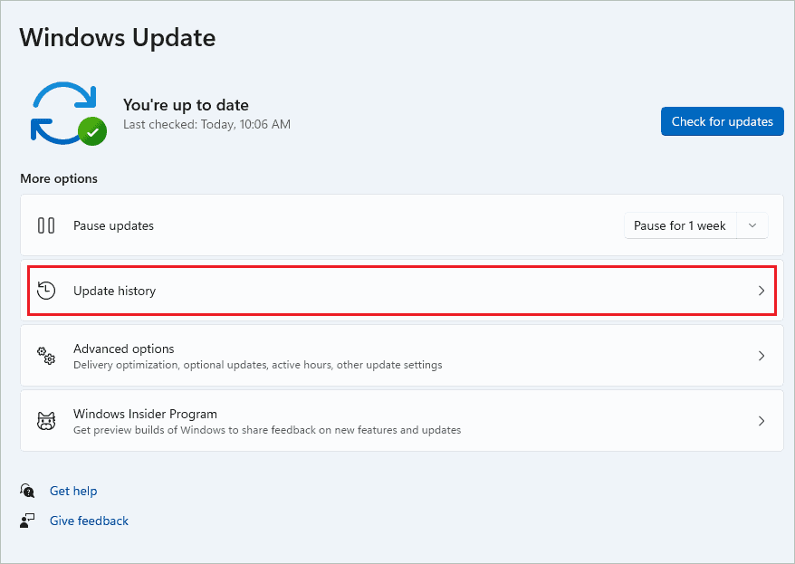 Click on Update history