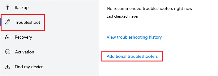 Open Additional troubleshooters