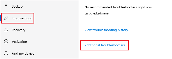  Click on Additional troubleshooters