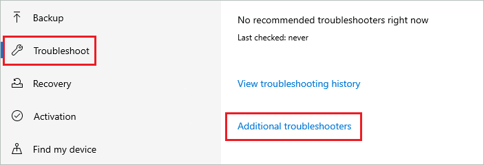 Click on Additional troubleshooters