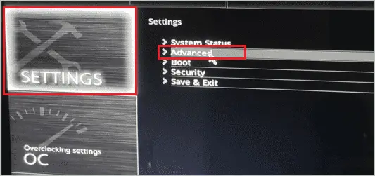 Open Advanced settings