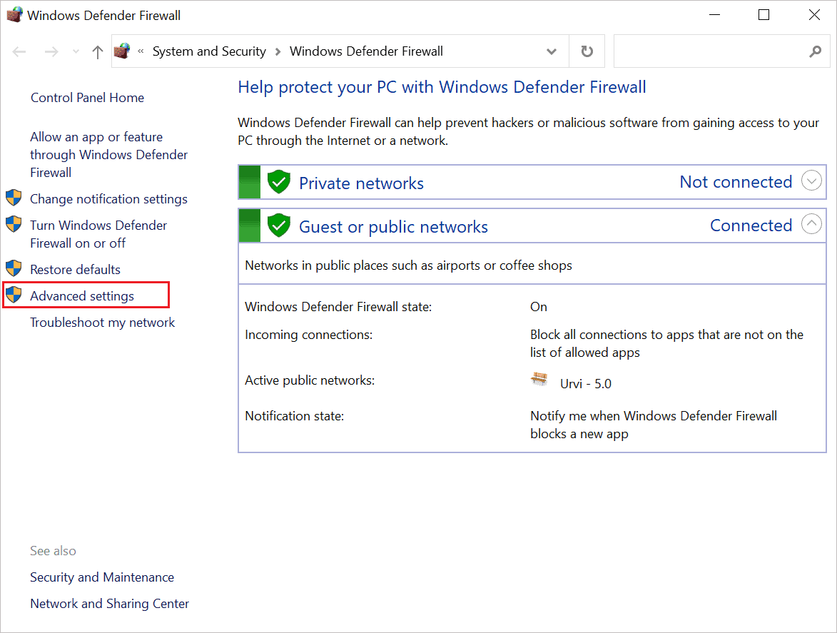 Open Advanced settings for How To Block A Program From Accessing The Internet In Windows 10
